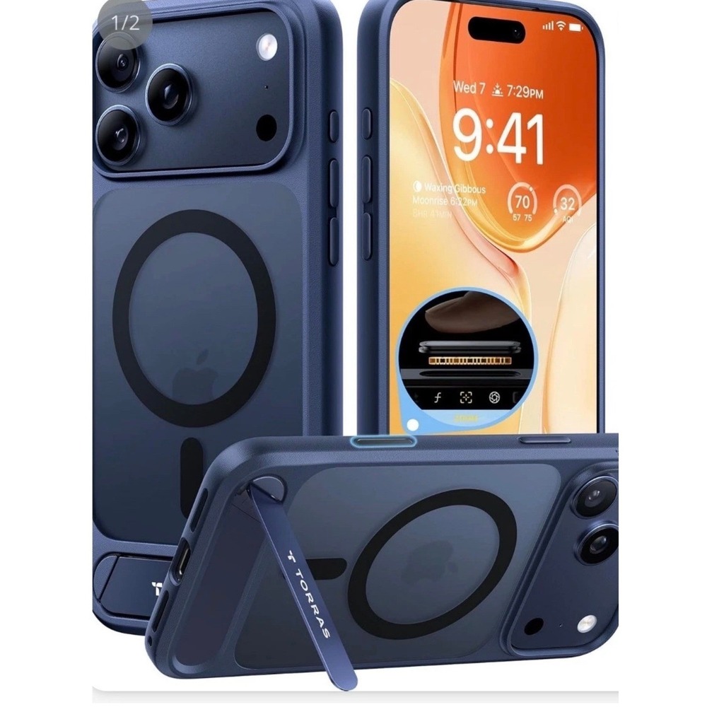 TORRAS Ostand iPhone 17 Pro‎ Case MagSafe Kickstand Deep Blue Military Grade